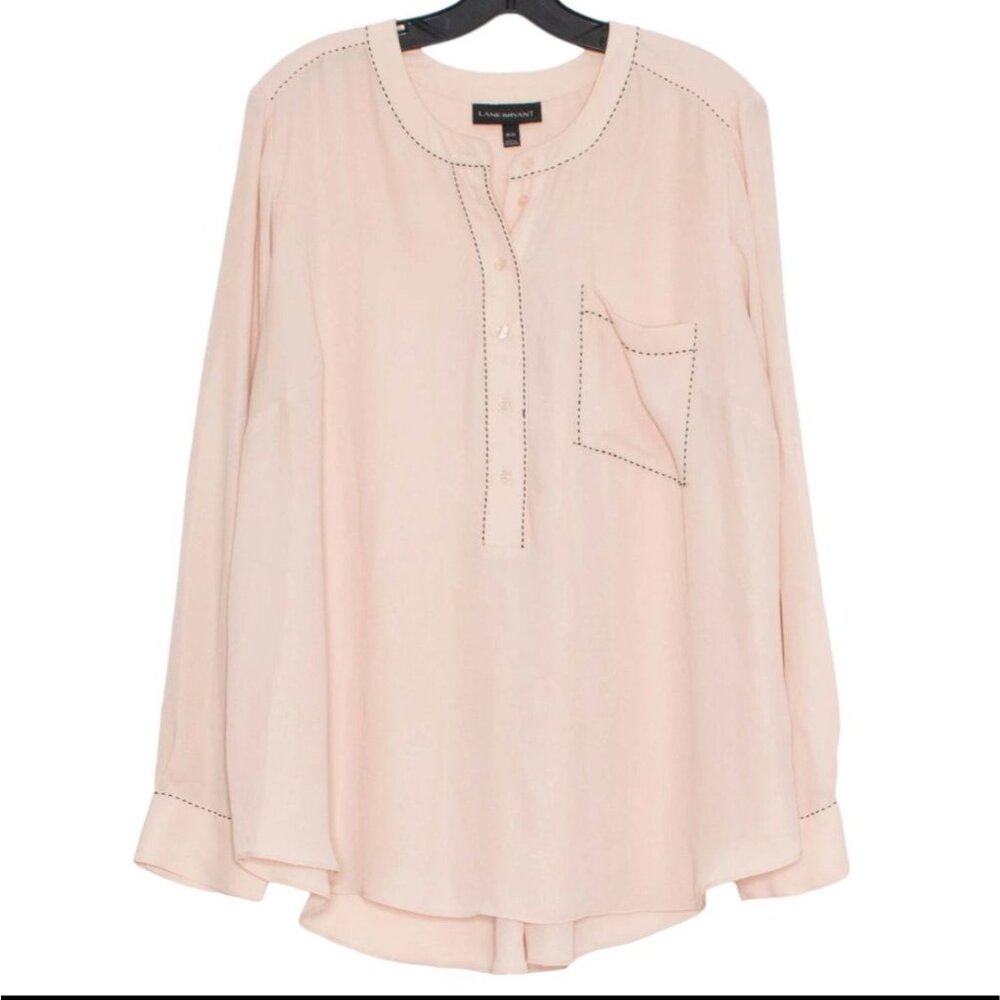 Lane Bryant Womens Blush Pink Blouse Size 22/24 Button-Front Long‎ Sleeve